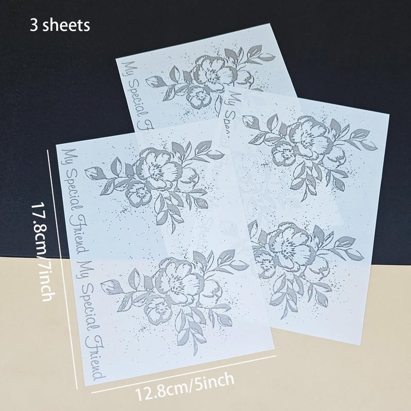 JBQUEEN 3pc My Special Friend&Flowers Stick&Shine Foil Transfer Sticker Paper for Handmade Card Making Scrapbooking and Album Journal Invitation Decoration Metallic Hot Foil Transfer Printing Adhesive Sheets - Image 2